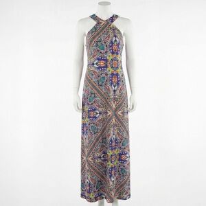 Cupio Multicolor Paisley Halter Maxi Dress XL Boho Abstract Summer Resort Wear